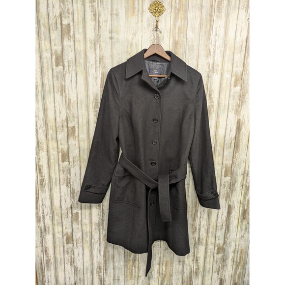 Brooks Brothers 346 Women's Wool Cashmere Belted Black Pea Coat Pockets Size 8